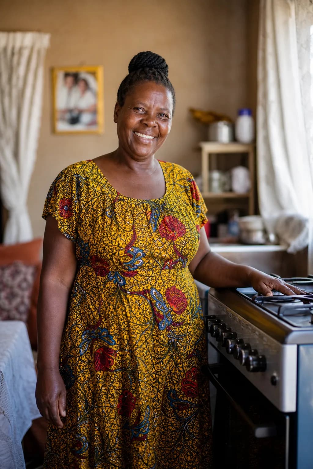 Customer at home with a newly financed appliance